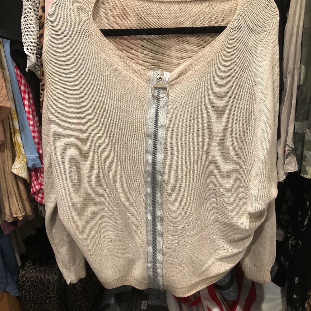 Beige zip-up lightweight top